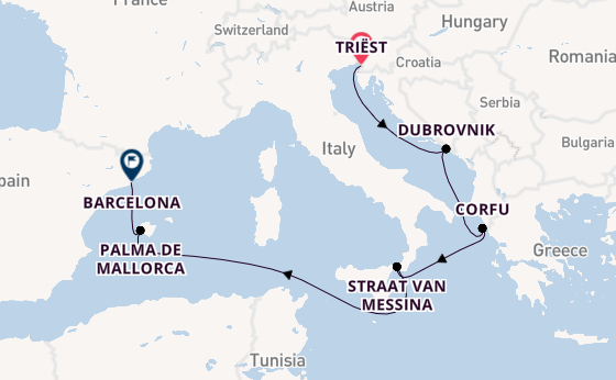 Middellandse Zee vanaf Triëst, Italië met de Queen Elizabeth