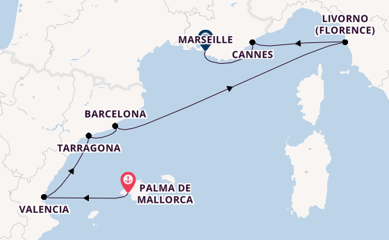 Westelijke Middellandse Zee vanaf Palma de Mallorca, Mallorca, Spanje met AIDAmar