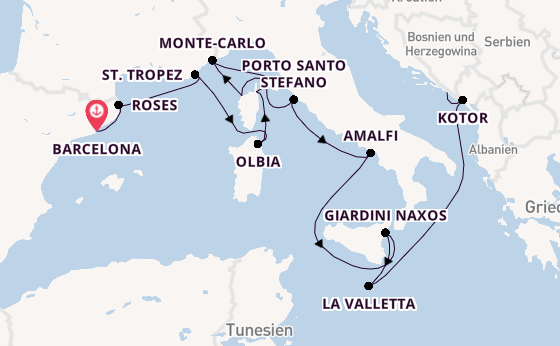 Westliches Mittelmeer ab Barcelona, Spanien auf der Seabourn Ovation