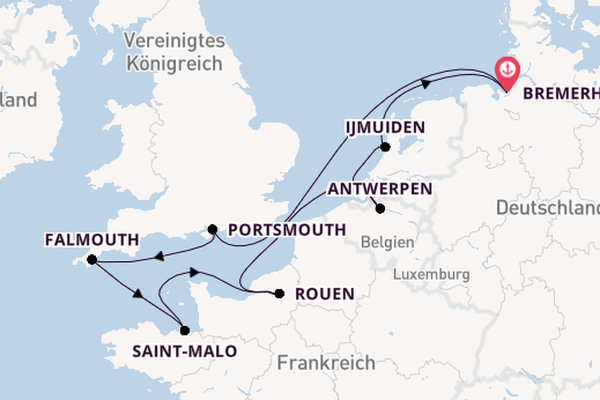 England ab Bremerhaven, Deutschland auf der Amadea