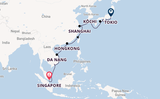 Japan vanaf Singapore, Singapore met de EXPLORA III