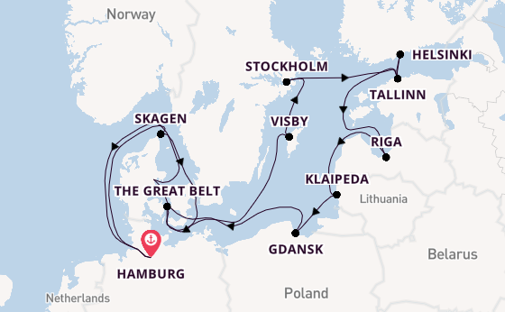 Europa vanaf Hamburg, Duitsland met de Artania