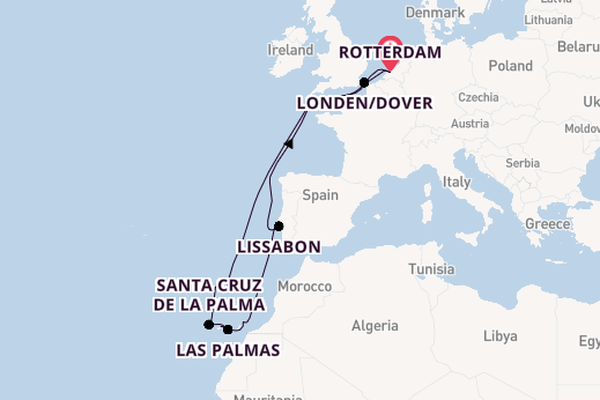 Canarische Eilanden vanaf Rotterdam, Nederland met de Nieuw Statendam