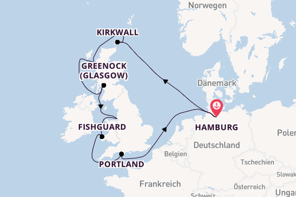 Vereinigtes Königreich ab Hamburg, Deutschland auf AIDAbella