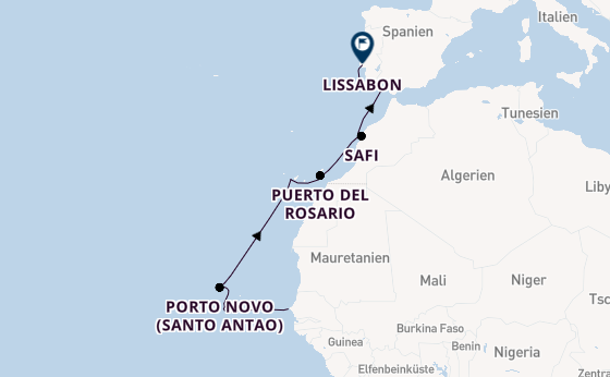 Portugal ab Dakar, Senegal auf der Silver Endeavour