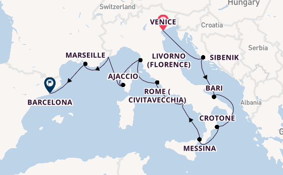 Western Mediterranean from Venice, Italy with the Viking Jupiter