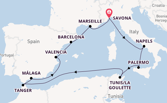 Westelijke Middellandse Zee vanaf Savona, Italië met de Costa Pacifica