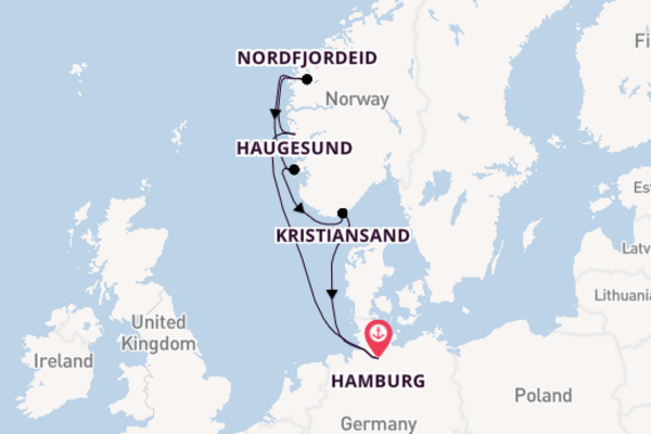 Cruise naar Hamburg via Nordfjordeid