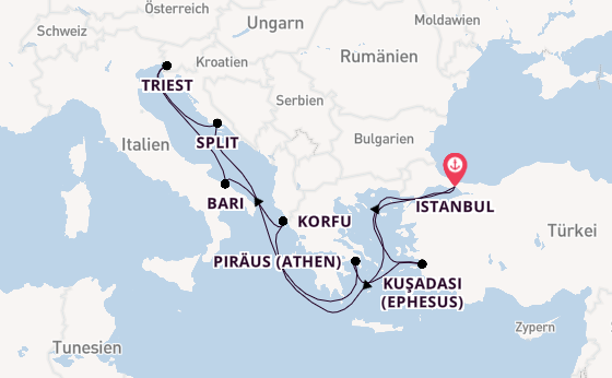Mittelmeer ab Istanbul, Türkei auf der MSC Splendida
