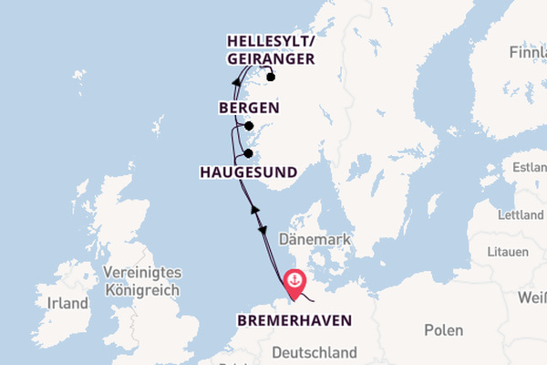 Norwegen ab Bremerhaven, Deutschland auf der Mein Schiff 1