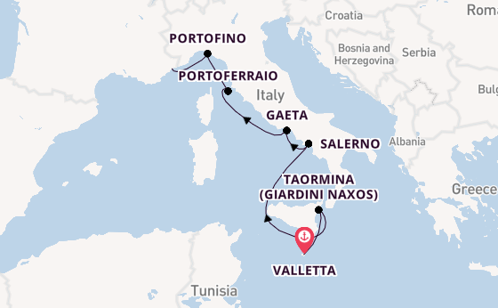 Western Mediterranean from Valletta, Malta with the Silver Shadow