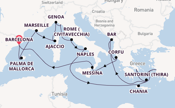 Mediterranean from Barcelona, Spain with the Sun Princess