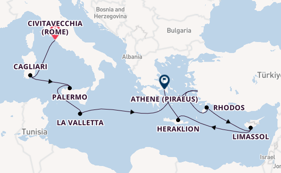 Middellandse Zee vanaf Civitavecchia (Rome), Italië met de Caribbean Princess