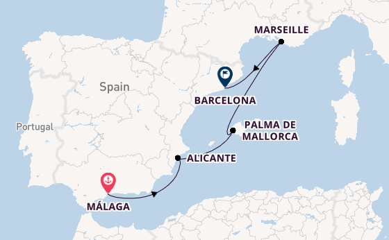 Western Mediterranean from Málaga, Spain with the MSC Virtuosa
