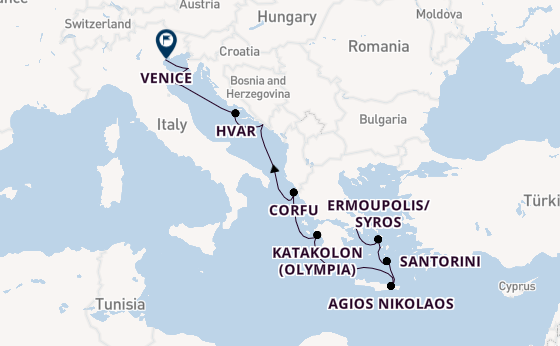 Eastern Mediterranean from Athens (Piraeus), Greece with the Silver Shadow