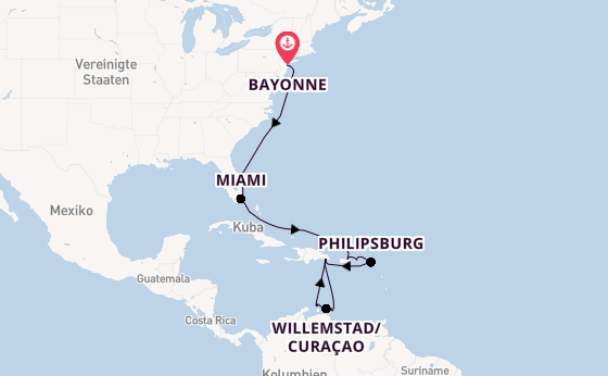 Karibik ab Bayonne, New Jersey, USA auf der Mein Schiff 1