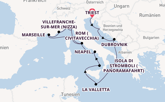 Westliches Mittelmeer ab Triest, Italien auf der Queen Victoria