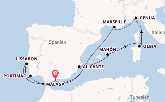 Westliches Mittelmeer ab Málaga, Spanien auf der MSC Sinfonia
