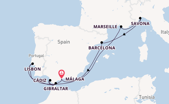Western Mediterranean from Málaga, Spain with the Costa Diadema