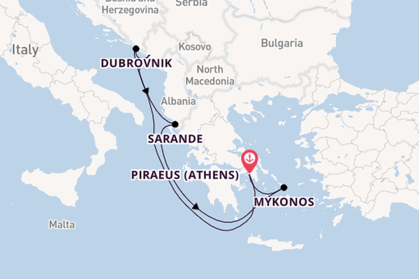 Eastern Mediterranean from Piraeus (Athens), Greece with the Scarlet Lady
