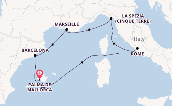 Westelijke Middellandse Zee vanaf Palma de Mallorca, Mallorca, Spanje met de Mein Schiff 4