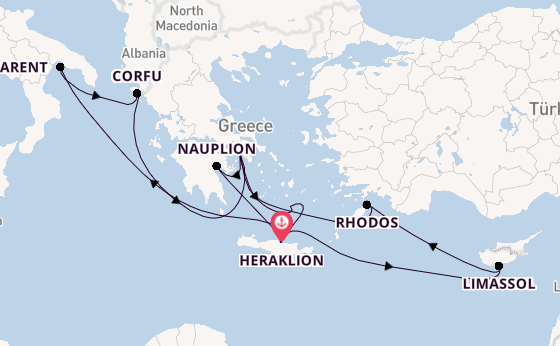 Oostelijke Middellandse Zee vanaf Heraklion, Griekenland met de Mein Schiff 5