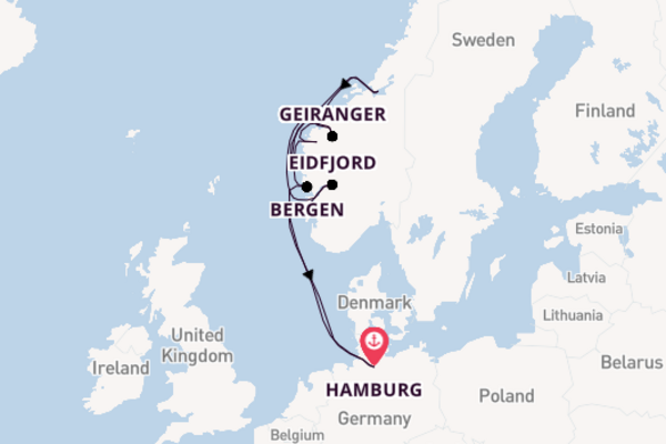 Noorwegen vanaf Hamburg, Duitsland met AIDAprima