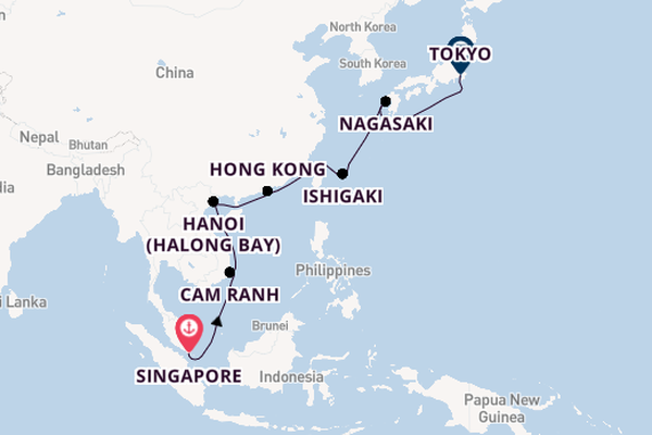 East Asia from Singapore, Singapore with the Sapphire Princess