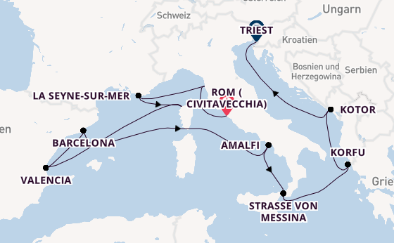 Westliches Mittelmeer ab Civitavecchia (Rom), Italien auf der Queen Victoria