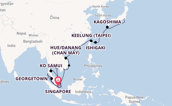 Zuidoost-Azië vanaf Singapore, Singapore met de Diamond Princess