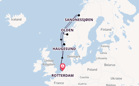 Noorwegen vanaf Rotterdam, Nederland met de Rotterdam
