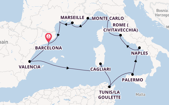 Western Mediterranean from Barcelona, Spain with the Viking Libra