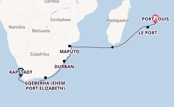 Südliches Afrika ab Port Louis, Mauritius auf der EUROPA 2