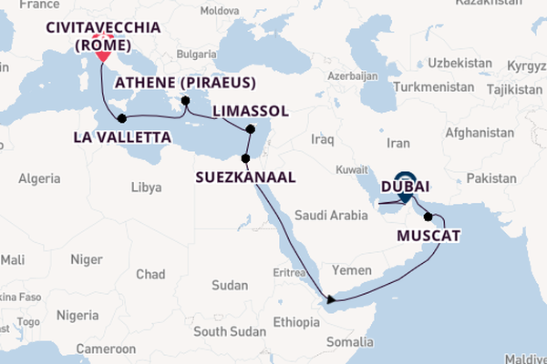 Middellandse Zee vanaf Civitavecchia (Rome), Italië met de MSC World Europa