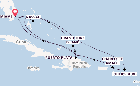 Caribbean from Miami, Florida, USA with the MSC Seashore