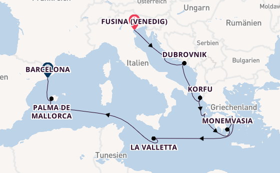 Mittelmeer ab Fusina (Venedig) auf der Seven Seas Grandeur