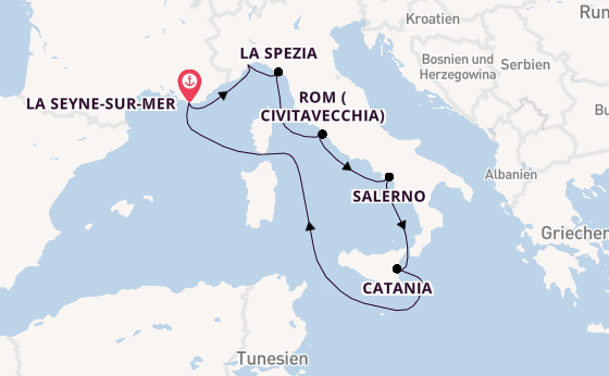 Westliches Mittelmeer ab La Seyne-sur-Mer, France auf der Costa Fascinosa