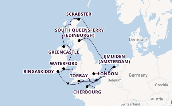 British Isles from Le Havre (Paris), France with the Marina
