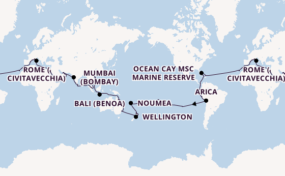 World Cruise from Genoa, Italy with the MSC Magnifica