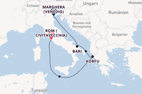 Westliches Mittelmeer ab Civitavecchia (Rom), Italien auf der Costa Deliziosa