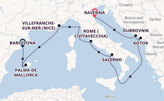 Western Mediterranean from Ravenna, Italy with the Norwegian Viva