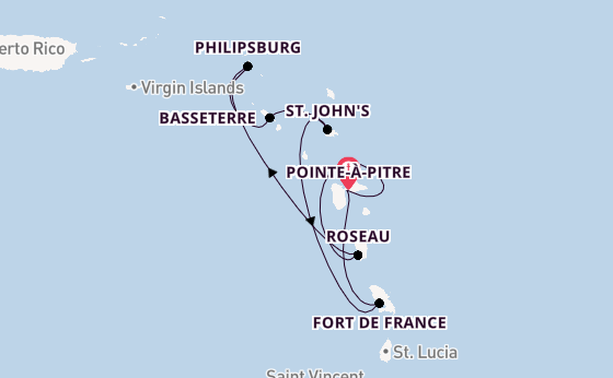 Südliche Karibik ab Pointe-à-Pitre, Guadeloupe auf der MSC Meraviglia