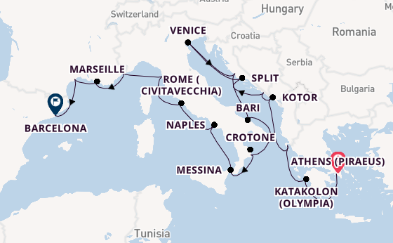 Mediterranean Sea from Athens (Piraeus), Greece with the Viking Sea