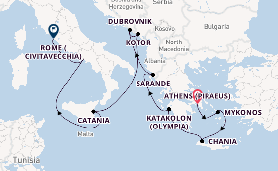 Mediterranean Sea from Athens (Piraeus), Greece with the Caribbean Princess
