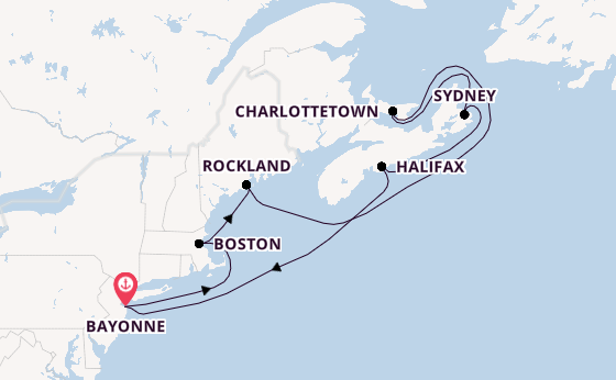 Amerikaanse Oostkust vanaf Bayonne, New Jersey, Verenigde Staten met de Mein Schiff 1