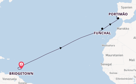 Portugal ab Bridgetown, Barbados auf der Seabourn Ovation