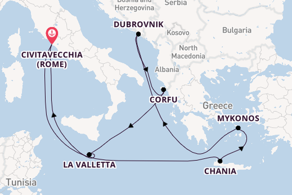 Middellandse Zee vanaf Civitavecchia (Rome), Italië met de Disney Dream