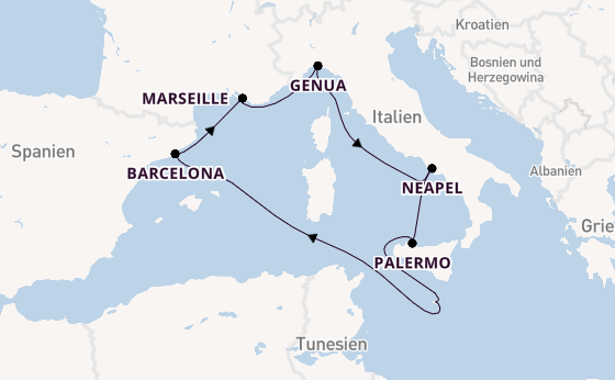 Westliches Mittelmeer ab La Valletta, Malta auf der MSC Seashore