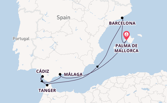 Westelijke Middellandse Zee vanaf Palma de Mallorca, Mallorca, Spanje met de Mein Schiff 7
