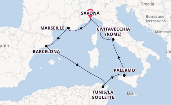 Westelijke Middellandse Zee vanaf Savona, Italië met de Costa Pacifica